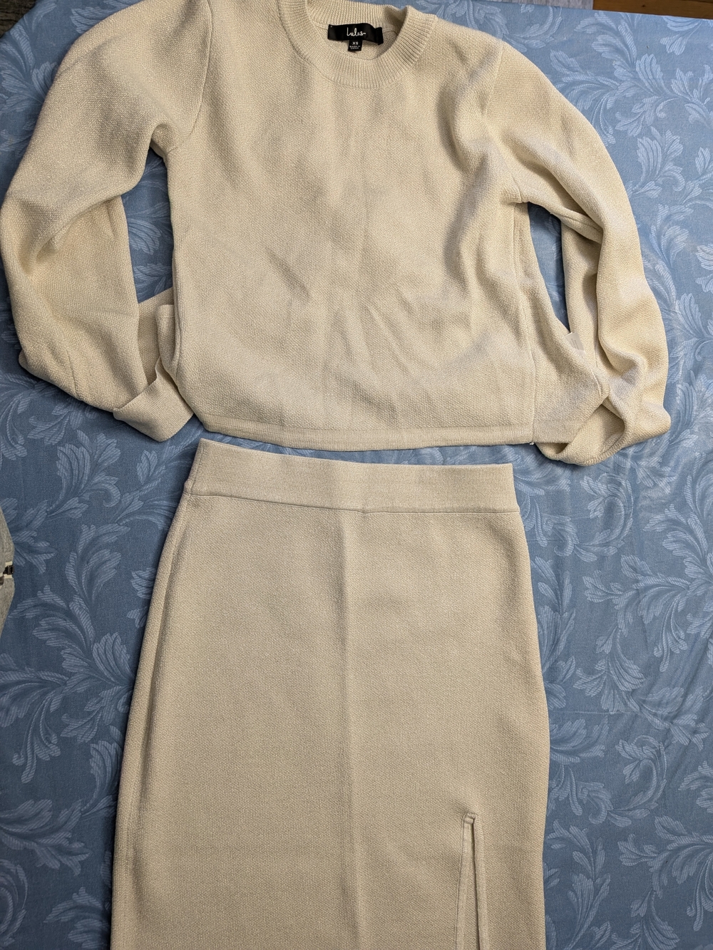 Lulu's Cream Knit Skirt Set - Ivory Crewneck & Pencil Skirt
